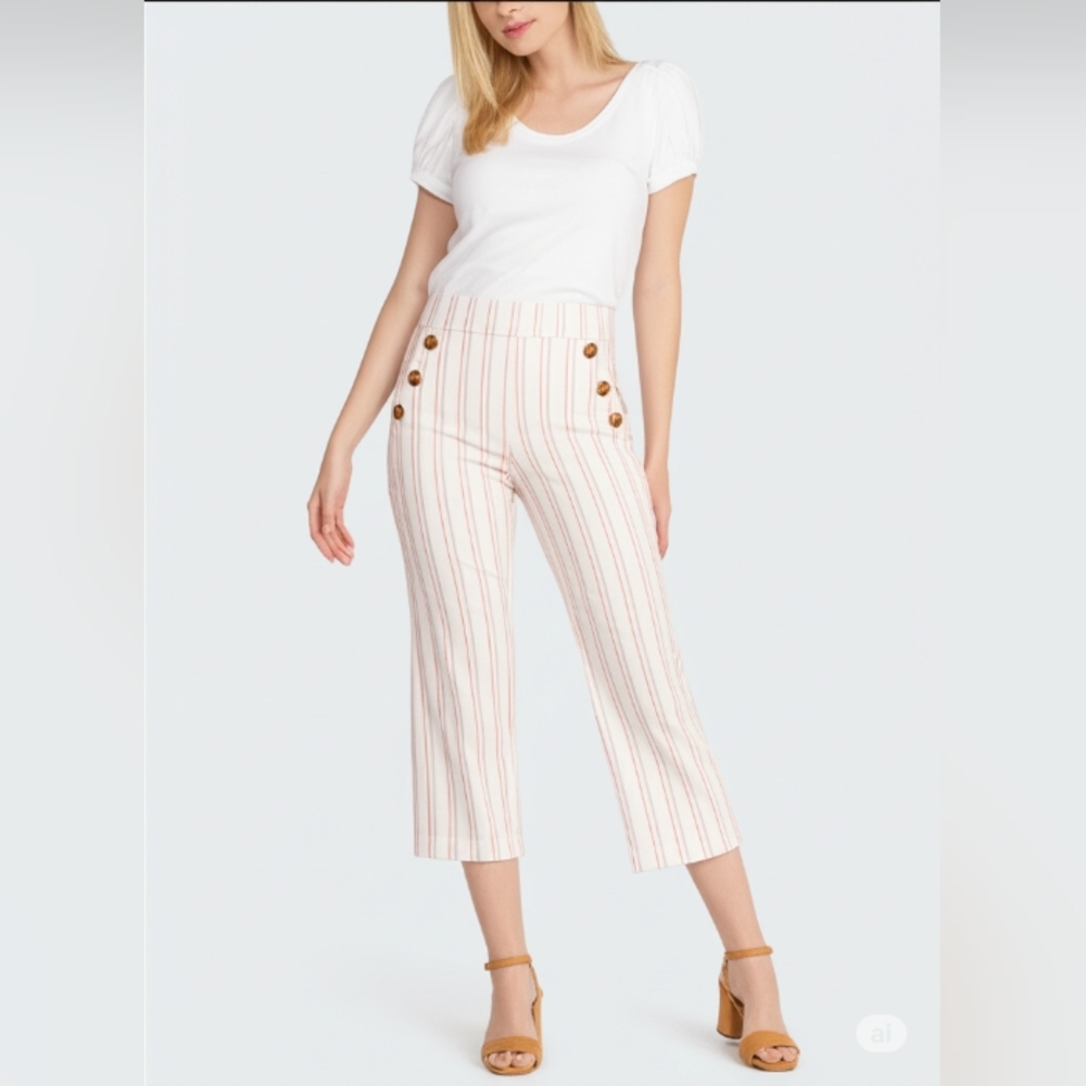 Hiview Petite Stetchy Pinstripe Pull On Capri Pants High Waist, See Measurements